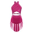 thumbnail image 1 of Raenseen Robe de Danse Ballet Jazz pour Filles, Justaucorps de Patinage Artistique, Strass Brillants, Robe de Bal Sans Manches, Rose Vif 10, 1 of 5