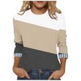 thumbnail image 1 of Mevxay Hauts d'Automne Grande Taille pour Femmes Manches 3/4 Tunique à Blocs de Couleur T-Shirts Décontractés Amples Col Rond Blouses Tendance Kaki 2TG, 1 of 6