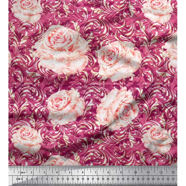 Soimoi Georgette Viscose Fabric Check & Roses Floral Decor Fabric Printed Yard 42 Inch Wide