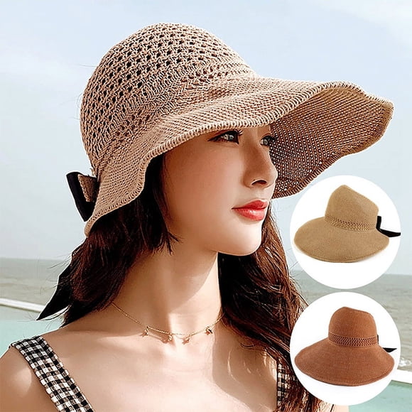 Straw Sun Hat Wide Brim Hat Foldable Ponytail Hat Roll up Beach Hat Fashion Sun Shade Hat for Women Girls