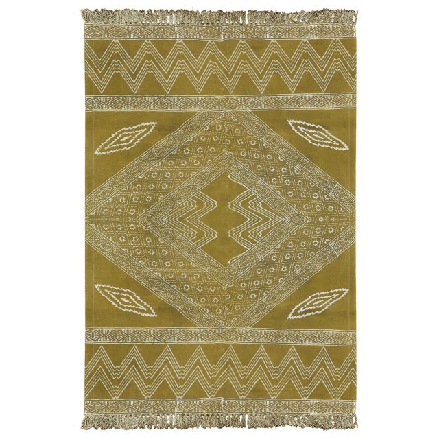 Casavani Cotton Handblock Printed Green Rug Square Area Rug for Entryway Kitchen Bathroom 5x5 feet