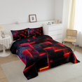 thumbnail image 3 of YST Neon Red and Black Twin Comforter Set for Boys Girls,3D Checkered Geometric Bedding Set,Abstract Square Grid Comforter Set Lightweight Soft,Glowing Geometry Quilt Bed Set 2Pcs, 3 of 5