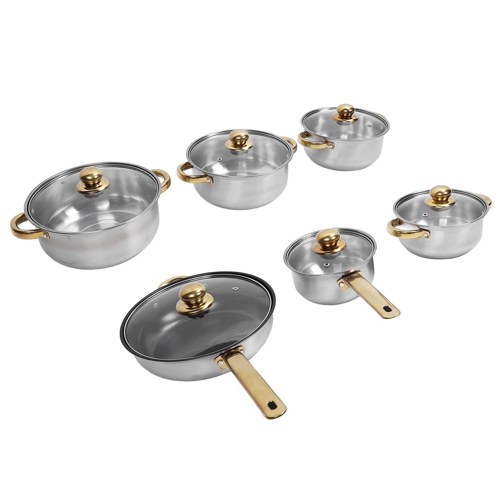 Stainless Steel Pan Pot Cookware Set Multi Functional Kitchen Cookware Gold Handle Design Suitable for Induction Cooker