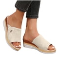 thumbnail image 4 of Sandales Compensées pour Femmes, Pantoufle à Plateforme, Talon Haut, Bout Ouvert, Toile, Sandales à Enfiler d'Été, Beige, 4 of 7