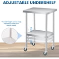 thumbnail image 3 of YUSAZENS Table de Rangement à Double Couche en Acier Inoxydable 201, Établi Mobile Chariot à Outils 12*24 Pouces+roues, 3 of 7