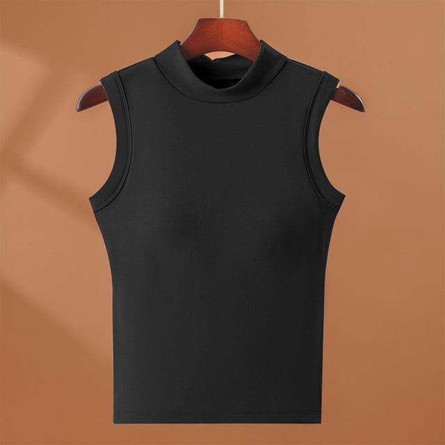 Weiqiqre Spring+Tops+for+Women Sleeveless Mock Turtle Neck Tops Double Lined Tank Tops 2025 Basic Tight Shirts