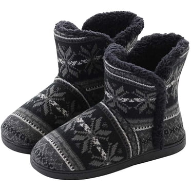 Chaussons Bottillons Chauds pour Femmes, Mousse Mémoire Duveteuse, Doublure Peluche, à Enfiler, Chaussures de Maison Intérieur Extérieur, Chaussons Bottillons d'Hiver