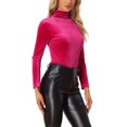 thumbnail image 4 of INSPIRE CHIC Chemise à Manches Longues pour Femme Col Montant en Velours Extensible Col Roulé Blouse Basique Hauts Rose Vif P, 4 of 5
