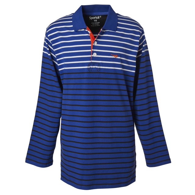 Boys Cotton Striped Long Sleeve Polo Rugby Shirt - Narrow Stripes - Size 12