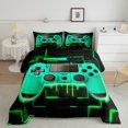 thumbnail image 2 of Green Gaming Kids Queen Comforter Set - Gamer Comforter Boys Queen Size Bedding Set, Neon Lights Abstract Geometry Design Gamer Room Decor, 2 of 5