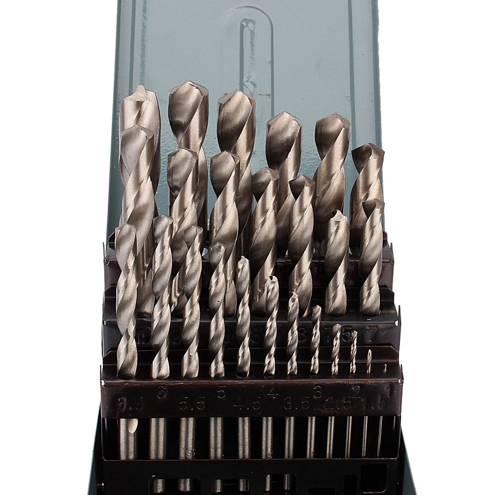 FAGINEY 25Pcs/set 1mm - 13mm Titanium Coated Twist Drill Bit HSS High Speed Steel Drill Bits Set Woodworking Drills Power Drilling Tools