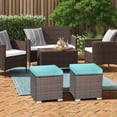 thumbnail image 3 of Patiojoy 2 Pieces Patio Ottoman Multipurpose Outdoor Wicker Footstool Storage Box Side Table w/ Solid Metal Frame Additional Seating w/ Removable Cushions Turquoise, 3 of 7
