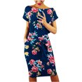 thumbnail image 2 of Robe Grande Taille Femme Décontractée Col Rond Bretelles Manches Courtes Imprimé Floral Robe Ample avec Poches Robe d'Été Tunique Hauts pour Femmes Coupe Ample Chic en Liquidation, 2 of 6