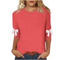 thumbnail image 1 of Lcziwo 3/4 T-Shirt de Noël à Manches pour Femmes, Mode Décontractée Automne Printemps 2025, Hauts à Col Rond, Blouse des Fêtes de Noël, Joli Nœud sur Imprimé, Hauts Rouge Melon D\'eau, TG, 1 of 5