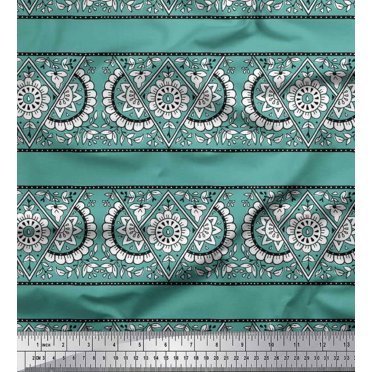 Soimoi Velvet Fabric Geometric,Leaves & Floral Block Print Fabric by The Yard 58 Inch Wide