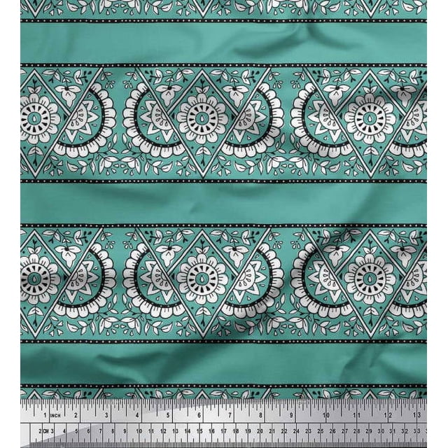 Soimoi Rayon Fabric Geometric,Leaves & Floral Block Print Sewing Fabric Yard 56 Inch Wide