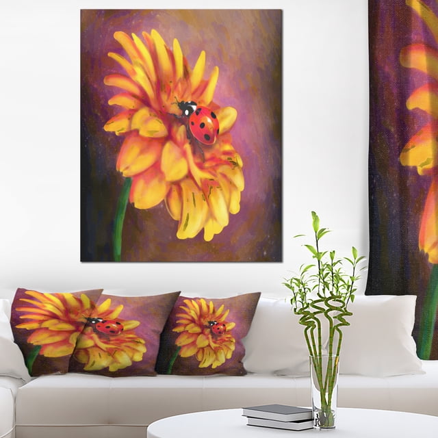 Gerber et Coccinelle Aquarelle - Impression d'Art Floral sur Toile
