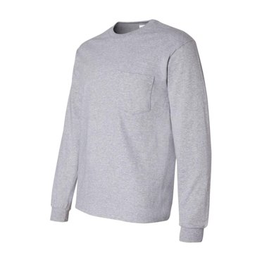 Gildan - Ultra Cotton Long Sleeve Pocket T-Shirt - 2410 - Sport Grey - Size: L