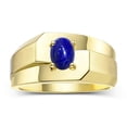 thumbnail image 1 of RYLOS Men's Rings 14K Yellow Gold Ring Classic Solitaire 7X5MM Oval Shape Gemstone Designer Band Lapis September Birthstone Rings For Men Size 8, 1 of 5