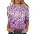 thumbnail image 1 of HKEJIAOI Chemises à Manches 3/4 pour Femmes Col Ras du Cou Blouse d'Été à Imprimé Floral S, 1 of 5