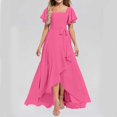 thumbnail image 5 of XIMIN Girls Plus Size Square Neck Solid Color Chiffon Bridesmaid Dresses Formal Cocktail Party Dresses with Sleeves Ruffle High Low Evening Formal Dress, 5 of 5