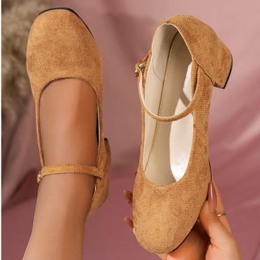 TopLLC Chaussures à Talons Moyens Printemps pour Femmes Nouvelles Grande Taille en Suède Talon Épais Givré Talon Moyen Peu Profond à Boucle Chaussures de Travail Chaussures Simples pour Femmes Chaussures pour Femmes