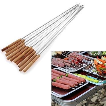 Lubelski 10/12 Pcs Pique-Nique Extérieur BBQ Barbecue Brochettes Bâton de Rôti Aiguille en Acier Inoxydable