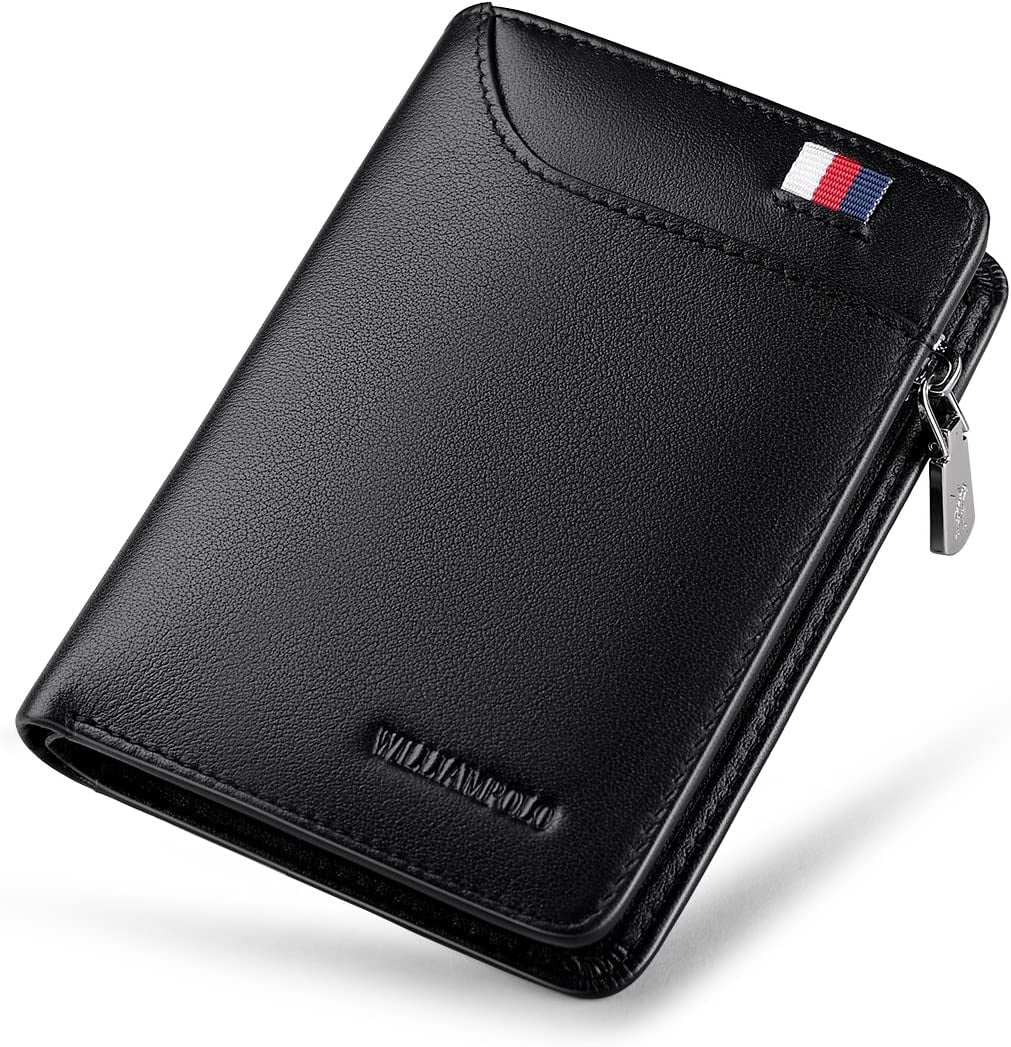 WILLIAMPOLO Men Wallets Genuine Leather Slim Wallet Mens Short