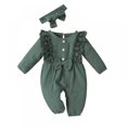 thumbnail image 1 of Combinaison une-Pièce à Manches Longues pour Bébé Fille avec Volants et Nœud, Justaucorps en Coton, Bandeau, Tenues, 1 of 3