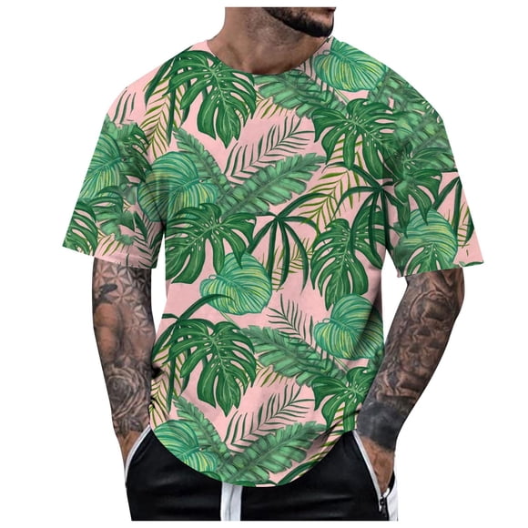 LUOGENLI Male T-shirts for Mens Men's Short Sleeved Tropical Print T Shirt Summer Vintage T-shirts for Men Graphic Tee St. Patrick's Day T-shirts for Men Graphic Tee Summer Clothes XXL