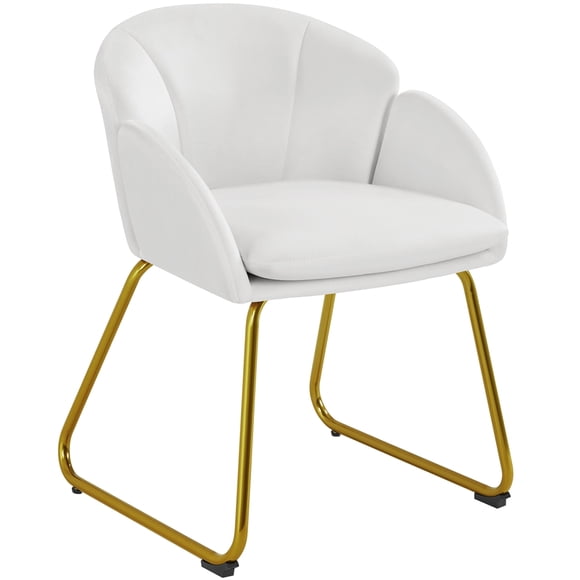 Yaheetech Flower-Shaped Velvet Accent Chair with Gold Metal Legs for Living Room, White