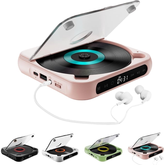 Portable Bluetooth CD Player with LED Display, 2026 New Portable Bluetooth CD Player, for Home, Car & Outdoor USB, SD/AUX/FM Radio, Hi-Fi Sound Rechargeable Wireless Compatible (Pink)