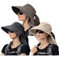 thumbnail image 1 of Lot de 3 Chapeaux de Soleil Queue de Cheval pour Femmes avec Rabat de Nuque, Grand Bord, Protection UV, Chapeau Bob, Été, Plage, Pêche, Randonnée, Jardin, UPF 50+, 1 of 5