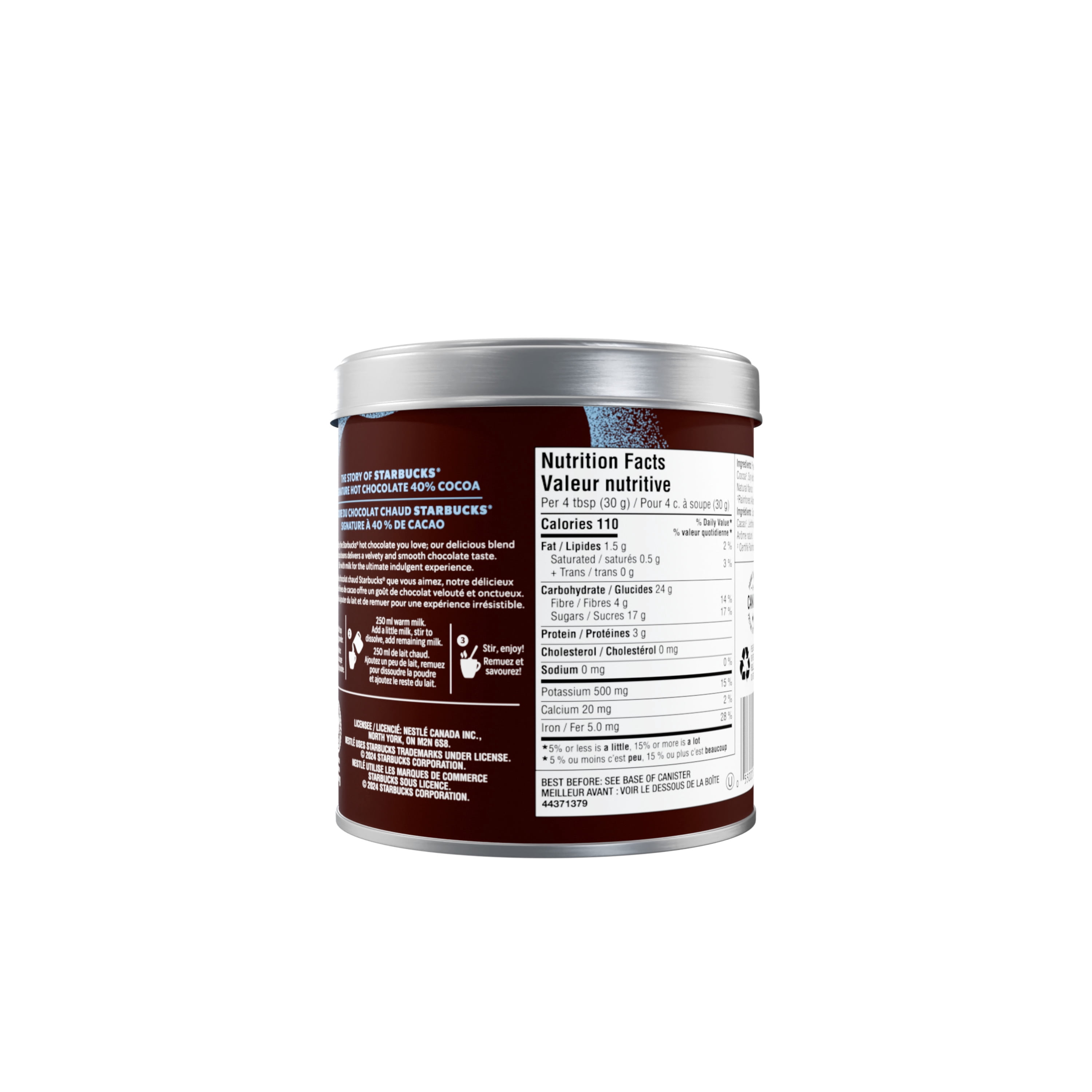 STARBUCKS MÉLANGE À CHOCOLAT CHAUD SIGNATURE, 40 % de cacao, cacao provenant de sources durables certifiées RFA