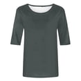 thumbnail image 5 of CFLVAEK T-Shirts Classiques à Manches 1/2 pour Femmes, Col Rond Décontracté, Blouse Unie, T-Shirts Confortables pour Dames 2024, Hauts de Sortie, 5 of 5