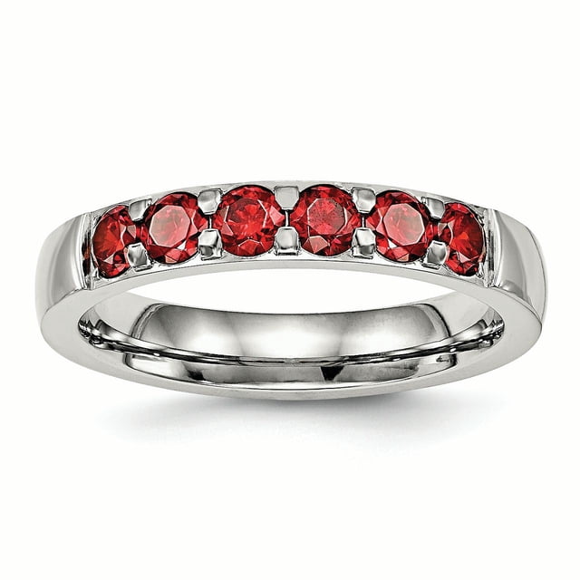 Stainless Steel Polished Red CZ 4.00mm Band Size 7