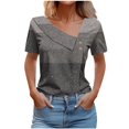 thumbnail image 1 of FAIWAD Women Summer Tops Short Sleeve Irregular V Neck Button T-Shirts Geometric Color Block Print Tees Blouses, 1 of 5