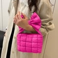 thumbnail image 1 of Pleated Bow Handbag for Women, Large Capacity Crossbody Shoulder Bag with Soft Polyester, Versatile Solid Color Purse for Daily Commuting Shopping Travel, Hot Pink, 1 of 6