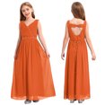 thumbnail image 3 of Miaeowve Robe de Demoiselle d'Honneur pour Fille Sans Manches en Mousseline Perlée, Robe de Demoiselle d'Honneur Junior, Robe de Fête de Mariage pour Filles, Orange 4, 3 of 7