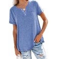 thumbnail image 1 of MAWCLOS Ladies T Shirt Solid Color Tops V Neck Tee Comfy Street Short Sleeve Blouse Blue S, 1 of 7