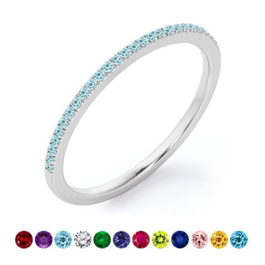 JeenMata Accentuée de Pavé - Taille Ronde de 0,25 Carat - Pierre de Naissance de Mars - Alliance Classique - Placage Or Blanc 18K pour Femmes