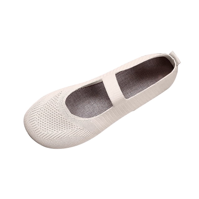 WRKEKC Womens Shoes Solid Color Round Toe Knit Fabric Breathable Low Cut Slip On Soft Sole Flat Outdoor Work Shoes