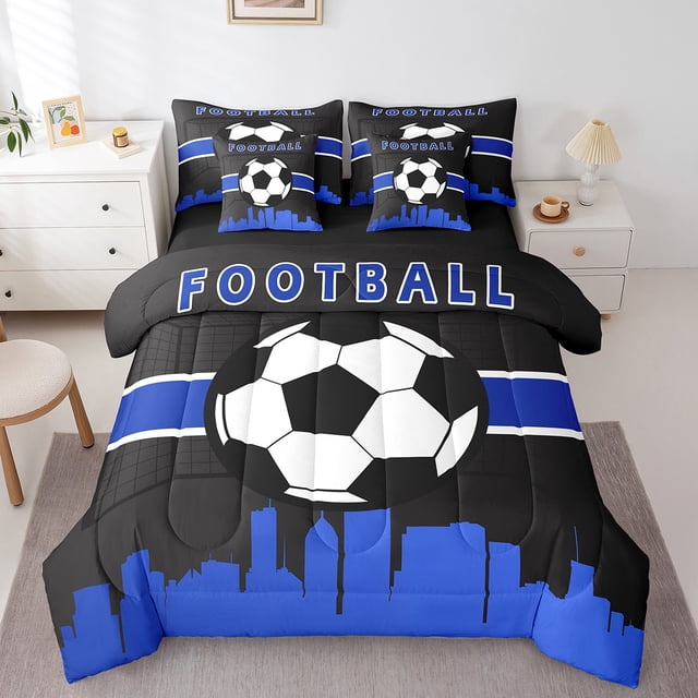 YST Football Bedding Comforter Set Sports Theme Black Navy Blue Polyester Comforter & Duvet Type, Twin (7 Count)