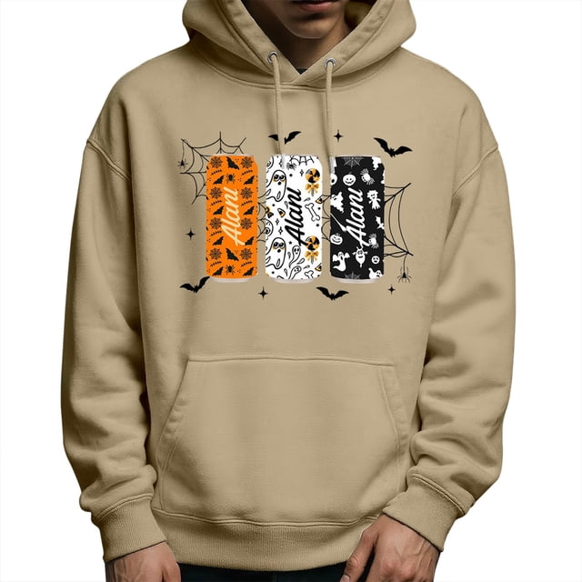 LUOGENLI Chandails à Capuchon pour Hommes, Lot de 6, Chandail à Capuchon Graphique d'Halloween, Chandail Molletonné Chaud avec Imprimé, Veste de Rue Décontractée et Confortable pour l'Automne et l'Hiver, Chandails à Capuchon pour Hommes à Fermeture Éclair, Grande Taille et Très Grande, Beige, Taille TTG