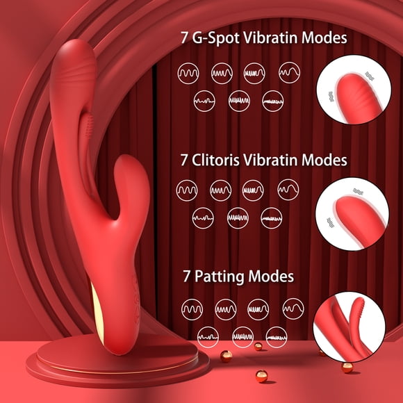 XBONP Vibromasseur Clitoris à Point G avec Tapotement de Lapin, Stimulation par Point, Vibromasseur pour Couple avec 21 Modes Jouets Sexuels pour Femmes Adultes, Rouge