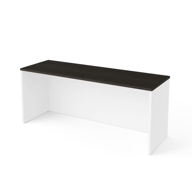 Bestar Pro-Concept Plus Coque de Bureau Étroite 72W avec base Blanche et surface de Travail en Mélamine Gris Foncé, Présentée en Vue 3/4 sur Fond Blanc, Conçue pour des Installations de Mobilier de Bureau Modernes.