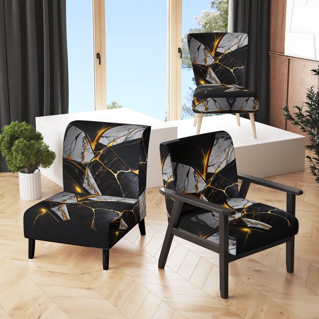 Designart « Ebony Geode Abstraction I » Fauteuil d'Appoint Rembourré en Marbre Noir - Fauteuil Moderne pour Salon