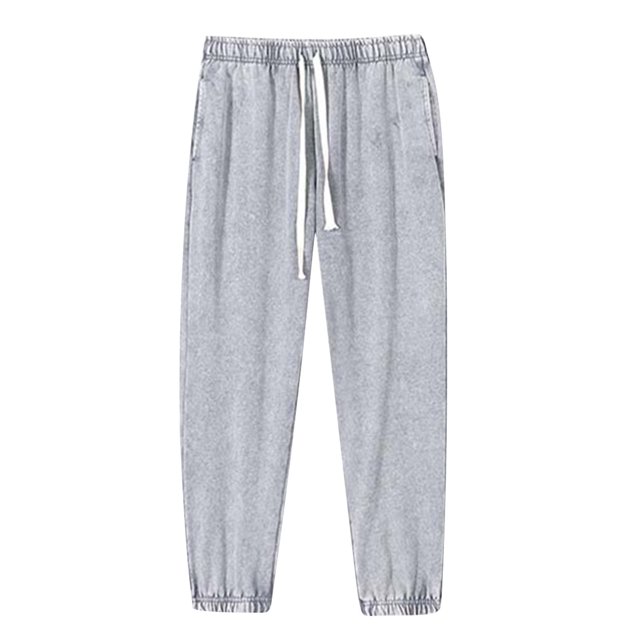 Men's Casual Fashion Washed Solid Color Drawstring Elastic Waistband Pocket Pants