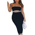thumbnail image 3 of Women Tube Dress  Strapless Backless Hollowed Striped Patchwork Long Dress Clubwear M, 3 of 8