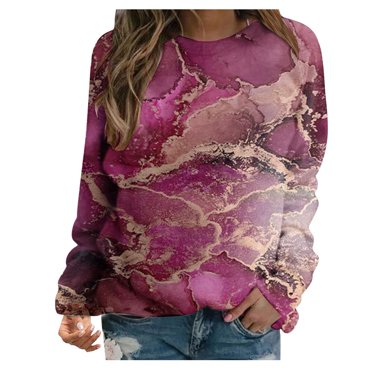 IROINID Aubaines T-Shirts à Manches Longues pour Femmes Chandail à Col Rond Imprimé Blouse Chandail Haut, Rose Vif